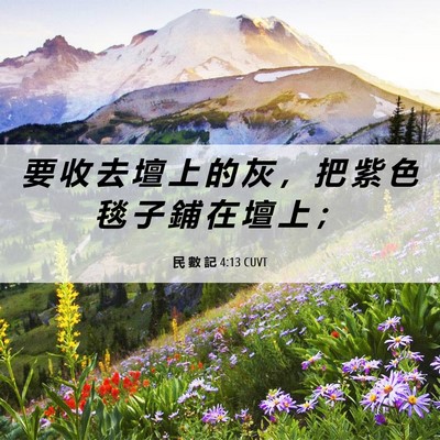 Picture 06 - 民 數 記 4:13 CUVT - 要 收 去 壇 上 的 灰 ， 把 紫 色 毯 - Bible Verse Picture