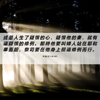 Picture 06 - 民 數 記 5:30 CUVT - 或 是 人 生 了 疑 恨 的 心 ， 疑 恨 - Bible Verse Picture