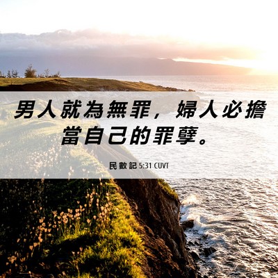 Picture 06 - 民 數 記 5:31 CUVT - 男 人 就 為 無 罪 ， 婦 人 必 擔 當 - Bible Verse Picture