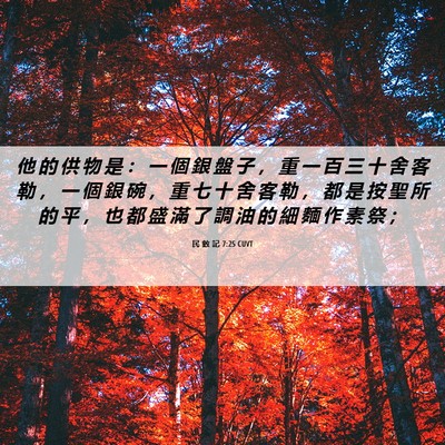 Picture 06 - 民 數 記 7:25 CUVT - 他 的 供 物 是 ： 一 個 銀 盤 子 ， - Bible Verse Picture