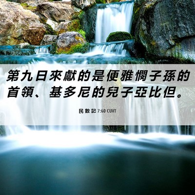 Picture 06 - 民 數 記 7:60 CUVT - 第 九 日 來 獻 的 是 便 雅 憫 子 孫 - Bible Verse Picture