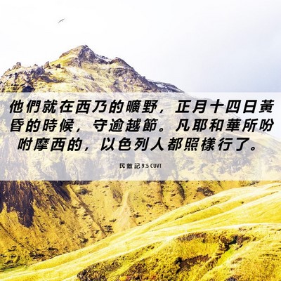 Picture 06 - 民 數 記 9:5 CUVT - 他 們 就 在 西 乃 的 曠 野 ， 正 月 - Bible Verse Picture