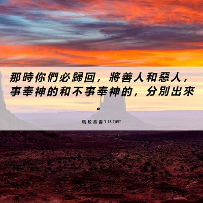 Picture 06 - 瑪 拉 基 書 3:18 CUVT - 那 時 你 們 必 歸 回 ， 將 善 人 和 - Bible Verse Picture
