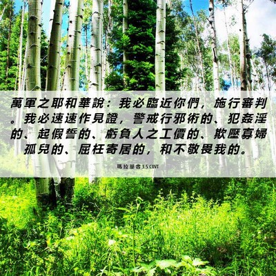 Picture 06 - 瑪 拉 基 書 3:5 CUVT - 萬 軍 之 耶 和 華 說 ： 我 必 臨 近 - Bible Verse Picture