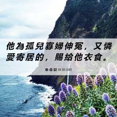 Picture 06 - 申 命 記 10:18 CUVT - 他 為 孤 兒 寡 婦 伸 冤 ， 又 憐 愛 - Bible Verse Picture