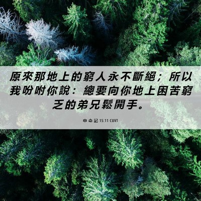 Picture 06 - 申 命 記 15:11 CUVT - 原 來 那 地 上 的 窮 人 永 不 斷 絕 - Bible Verse Picture