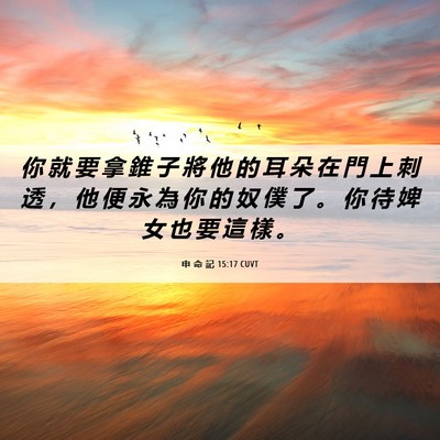Picture 06 - 申 命 記 15:17 CUVT - 你 就 要 拿 錐 子 將 他 的 耳 朵 在 - Bible Verse Picture