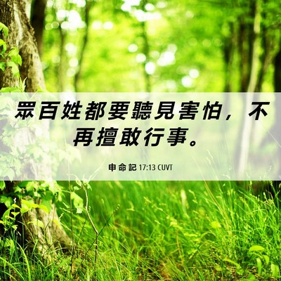 Picture 06 - 申 命 記 17:13 CUVT - 眾 百 姓 都 要 聽 見 害 怕 ， 不 再 - Bible Verse Picture