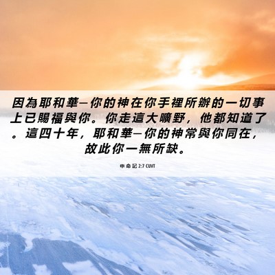 Picture 06 - 申 命 記 2:7 CUVT - 因 為 耶 和 華 ─ 你 的 神 在 你 手 - Bible Verse Picture