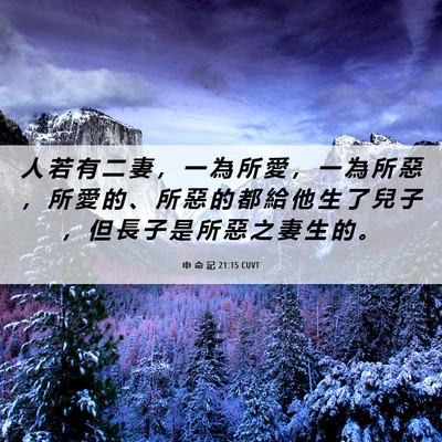 Picture 06 - 申 命 記 21:15 CUVT - 人 若 有 二 妻 ， 一 為 所 愛 ， 一 - Bible Verse Picture