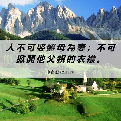 Picture 06 - 申 命 記 22:30 CUVT - 人 不 可 娶 繼 母 為 妻 ； 不 可 掀 - Bible Verse Picture