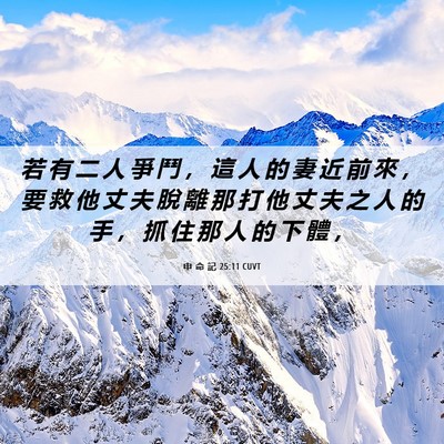 Picture 06 - 申 命 記 25:11 CUVT - 若 有 二 人 爭 鬥 ， 這 人 的 妻 近 - Bible Verse Picture