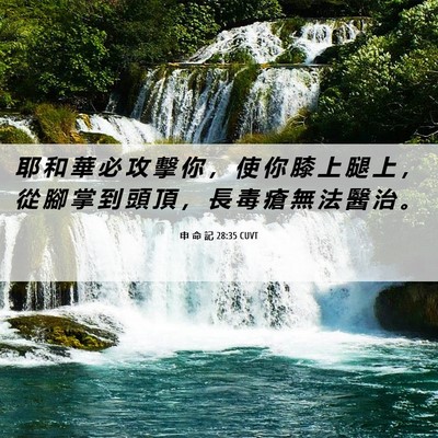 Picture 06 - 申 命 記 28:35 CUVT - 耶 和 華 必 攻 擊 你 ， 使 你 膝 上 - Bible Verse Picture