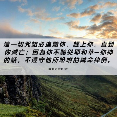 Picture 06 - 申 命 記 28:45 CUVT - 這 一 切 咒 詛 必 追 隨 你 ， 趕 上 - Bible Verse Picture