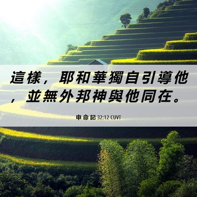 Picture 06 - 申 命 記 32:12 CUVT - 這 樣 ， 耶 和 華 獨 自 引 導 他 ， - Bible Verse Picture