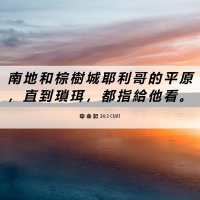 Picture 06 - 申 命 記 34:3 CUVT - 南 地 和 棕 樹 城 耶 利 哥 的 平 原 - Bible Verse Picture