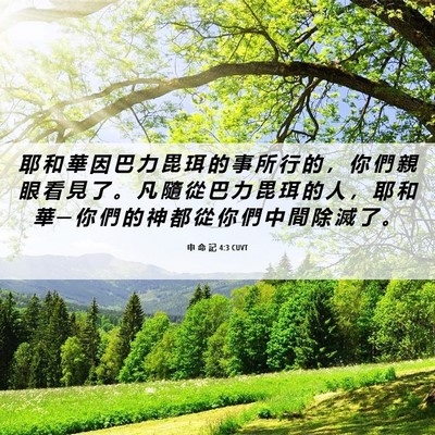 Picture 06 - 申 命 記 4:3 CUVT - 耶 和 華 因 巴 力 毘 珥 的 事 所 行 - Bible Verse Picture