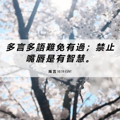 Picture 06 - 箴 言 10:19 CUVT - 多 言 多 語 難 免 有 過 ； 禁 止 嘴 - Bible Verse Picture
