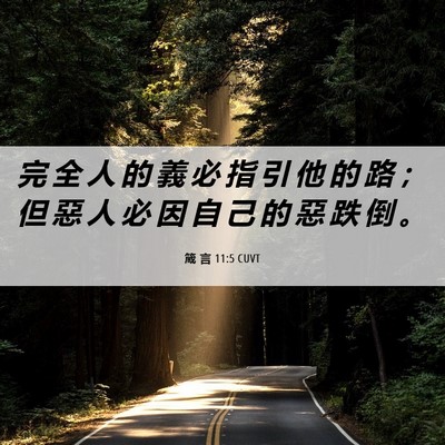 Picture 06 - 箴 言 11:5 CUVT - 完 全 人 的 義 必 指 引 他 的 路 ； - Bible Verse Picture