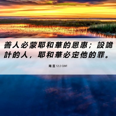 Picture 06 - 箴 言 12:2 CUVT - 善 人 必 蒙 耶 和 華 的 恩 惠 ； 設 - Bible Verse Picture