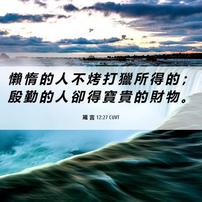 Picture 06 - 箴 言 12:27 CUVT - 懶 惰 的 人 不 烤 打 獵 所 得 的 ； - Bible Verse Picture