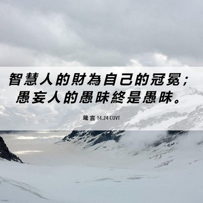 Picture 06 - 箴 言 14:24 CUVT - 智 慧 人 的 財 為 自 己 的 冠 冕 ； - Bible Verse Picture