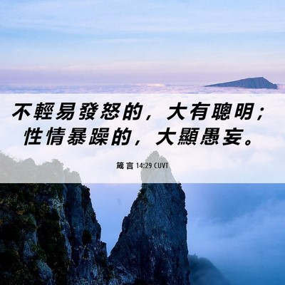 Picture 06 - 箴 言 14:29 CUVT - 不 輕 易 發 怒 的 ， 大 有 聰 明 ； - Bible Verse Picture
