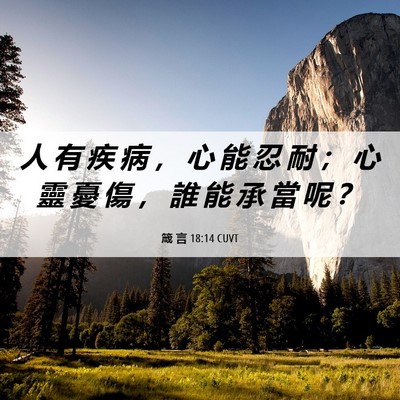 Picture 06 - 箴 言 18:14 CUVT - 人 有 疾 病 ， 心 能 忍 耐 ； 心 靈 - Bible Verse Picture