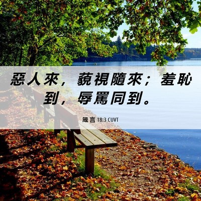 Picture 06 - 箴 言 18:3 CUVT - 惡 人 來 ， 藐 視 隨 來 ； 羞 恥 到 - Bible Verse Picture