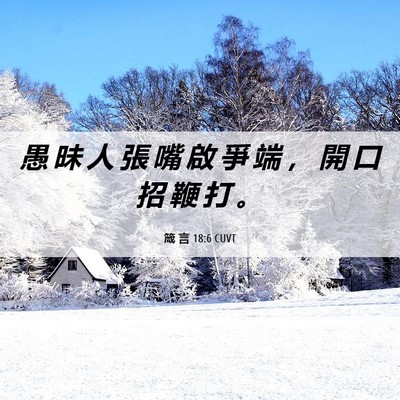 Picture 06 - 箴 言 18:6 CUVT - 愚 昧 人 張 嘴 啟 爭 端 ， 開 口 招 - Bible Verse Picture