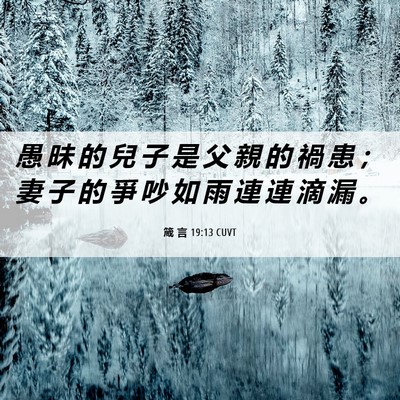 Picture 06 - 箴 言 19:13 CUVT - 愚 昧 的 兒 子 是 父 親 的 禍 患 ； - Bible Verse Picture