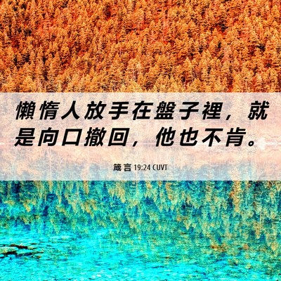 Picture 06 - 箴 言 19:24 CUVT - 懶 惰 人 放 手 在 盤 子 裡 ， 就 是 - Bible Verse Picture