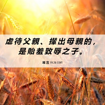Picture 06 - 箴 言 19:26 CUVT - 虐 待 父 親 、 攆 出 母 親 的 ， 是 - Bible Verse Picture