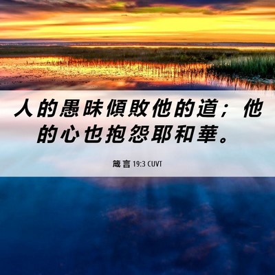Picture 06 - 箴 言 19:3 CUVT - 人 的 愚 昧 傾 敗 他 的 道 ； 他 的 - Bible Verse Picture