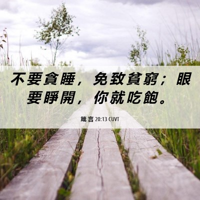 Picture 06 - 箴 言 20:13 CUVT - 不 要 貪 睡 ， 免 致 貧 窮 ； 眼 要 - Bible Verse Picture