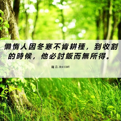 Picture 06 - 箴 言 20:4 CUVT - 懶 惰 人 因 冬 寒 不 肯 耕 種 ， 到 - Bible Verse Picture