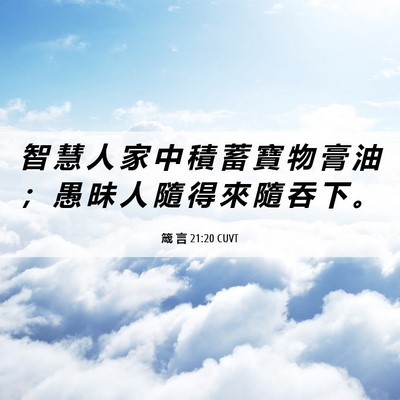 Picture 06 - 箴 言 21:20 CUVT - 智 慧 人 家 中 積 蓄 寶 物 膏 油 ； - Bible Verse Picture