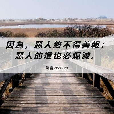 Picture 06 - 箴 言 24:20 CUVT - 因 為 ， 惡 人 終 不 得 善 報 ； 惡 - Bible Verse Picture