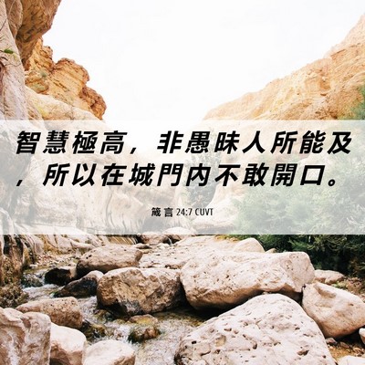 Picture 06 - 箴 言 24:7 CUVT - 智 慧 極 高 ， 非 愚 昧 人 所 能 及 - Bible Verse Picture