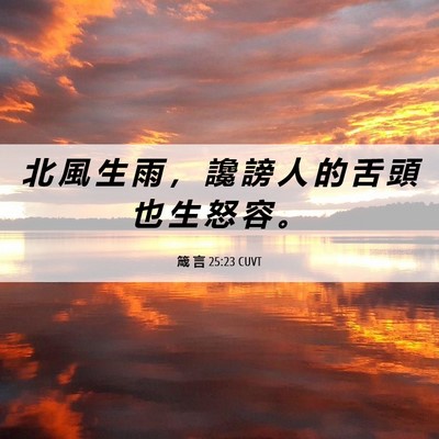 Picture 06 - 箴 言 25:23 CUVT - 北 風 生 雨 ， 讒 謗 人 的 舌 頭 也 - Bible Verse Picture