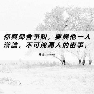 Picture 06 - 箴 言 25:9 CUVT - 你 與 鄰 舍 爭 訟 ， 要 與 他 一 人 - Bible Verse Picture