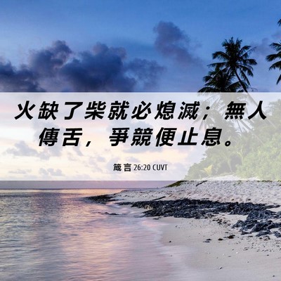 Picture 06 - 箴 言 26:20 CUVT - 火 缺 了 柴 就 必 熄 滅 ； 無 人 傳 - Bible Verse Picture