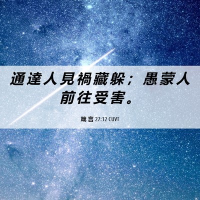 Picture 06 - 箴 言 27:12 CUVT - 通 達 人 見 禍 藏 躲 ； 愚 蒙 人 前 - Bible Verse Picture