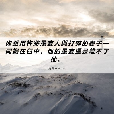 Picture 06 - 箴 言 27:22 CUVT - 你 雖 用 杵 將 愚 妄 人 與 打 碎 的 - Bible Verse Picture