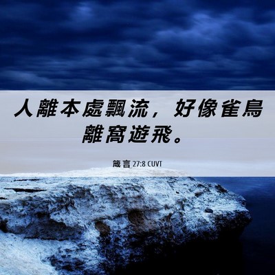 Picture 06 - 箴 言 27:8 CUVT - 人 離 本 處 飄 流 ， 好 像 雀 鳥 離 - Bible Verse Picture