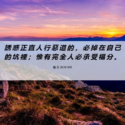 Picture 06 - 箴 言 28:10 CUVT - 誘 惑 正 直 人 行 惡 道 的 ， 必 掉 - Bible Verse Picture