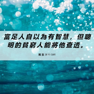 Picture 06 - 箴 言 28:11 CUVT - 富 足 人 自 以 為 有 智 慧 ， 但 聰 - Bible Verse Picture