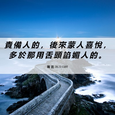 Picture 06 - 箴 言 28:23 CUVT - 責 備 人 的 ， 後 來 蒙 人 喜 悅 ， - Bible Verse Picture