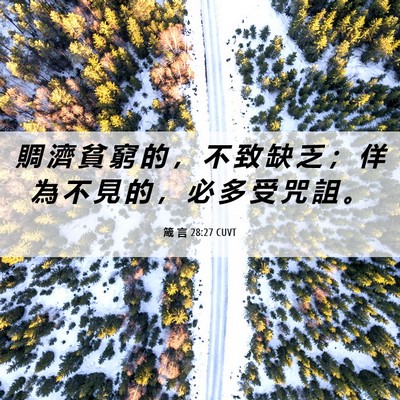 Picture 06 - 箴 言 28:27 CUVT - 賙 濟 貧 窮 的 ， 不 致 缺 乏 ； 佯 - Bible Verse Picture