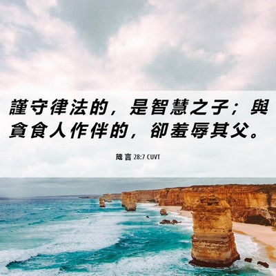 Picture 06 - 箴 言 28:7 CUVT - 謹 守 律 法 的 ， 是 智 慧 之 子 ； - Bible Verse Picture